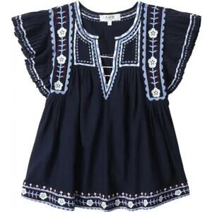Sea New York Haina Navy Embroidered Blouse Size XS